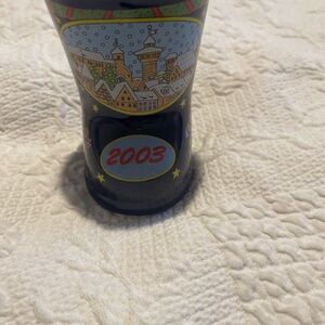 Festive Royal Blue Christmas Mug 2003 with Cityscape Design